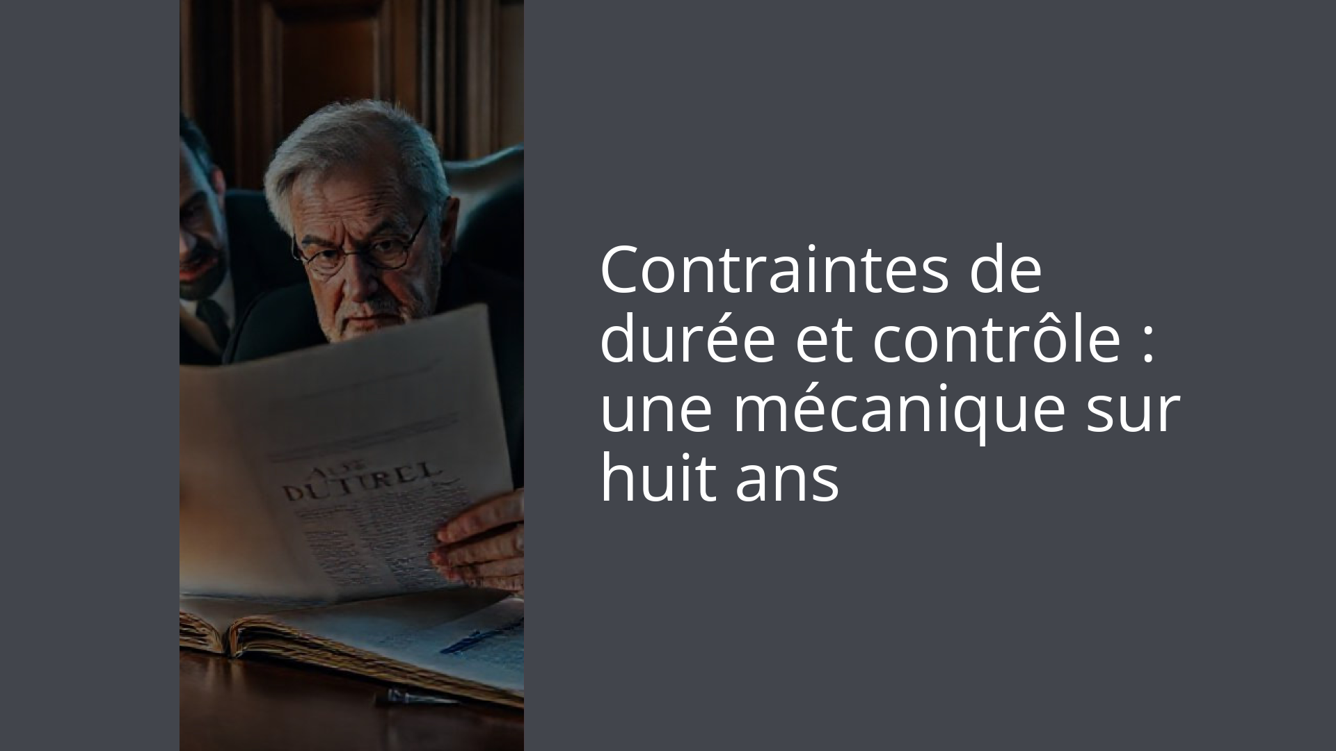 Contraintes de durée et contrôle : une mécanique sur huit ans