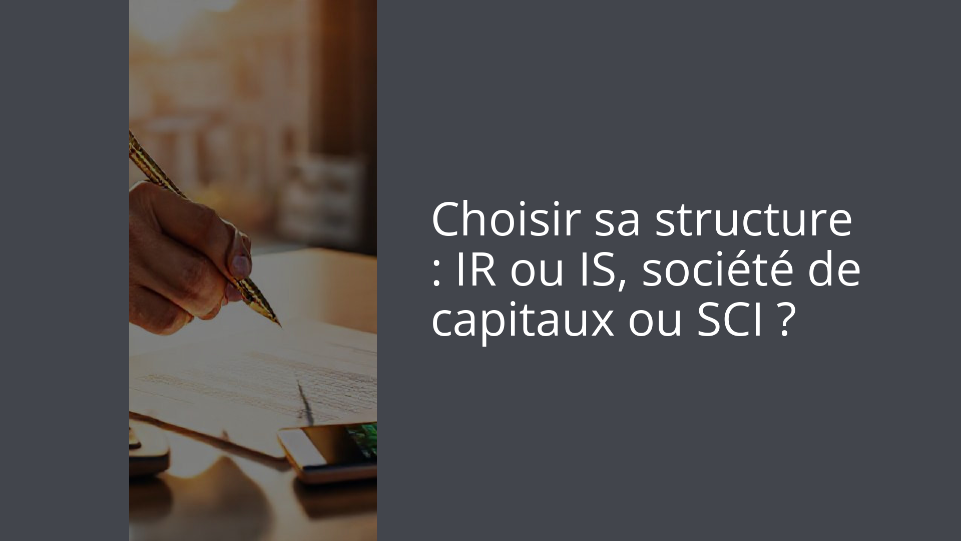 Choisir sa structure : IR ou IS, société de capitaux ou SCI ?