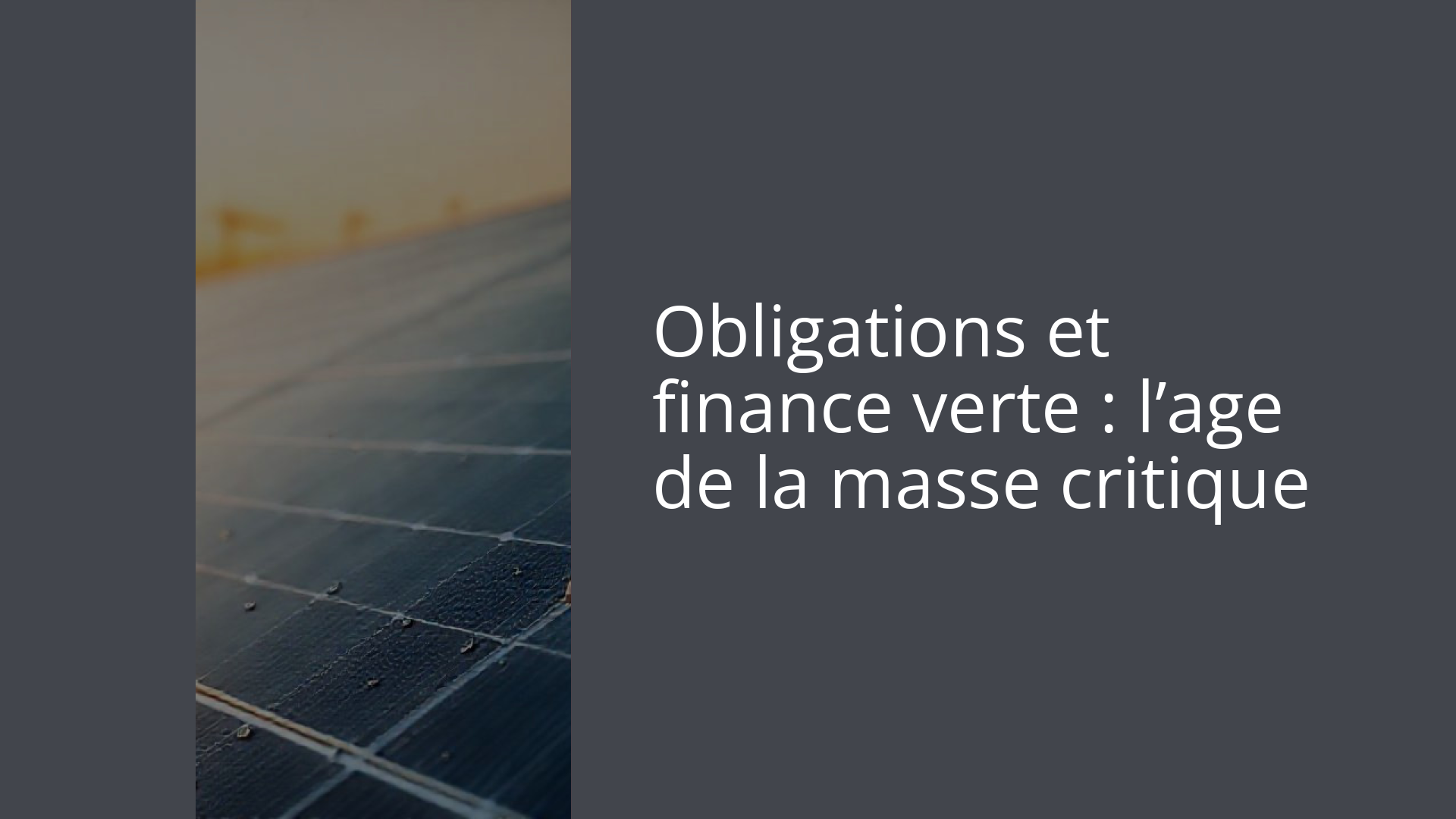 Obligations et finance verte : l’age de la masse critique