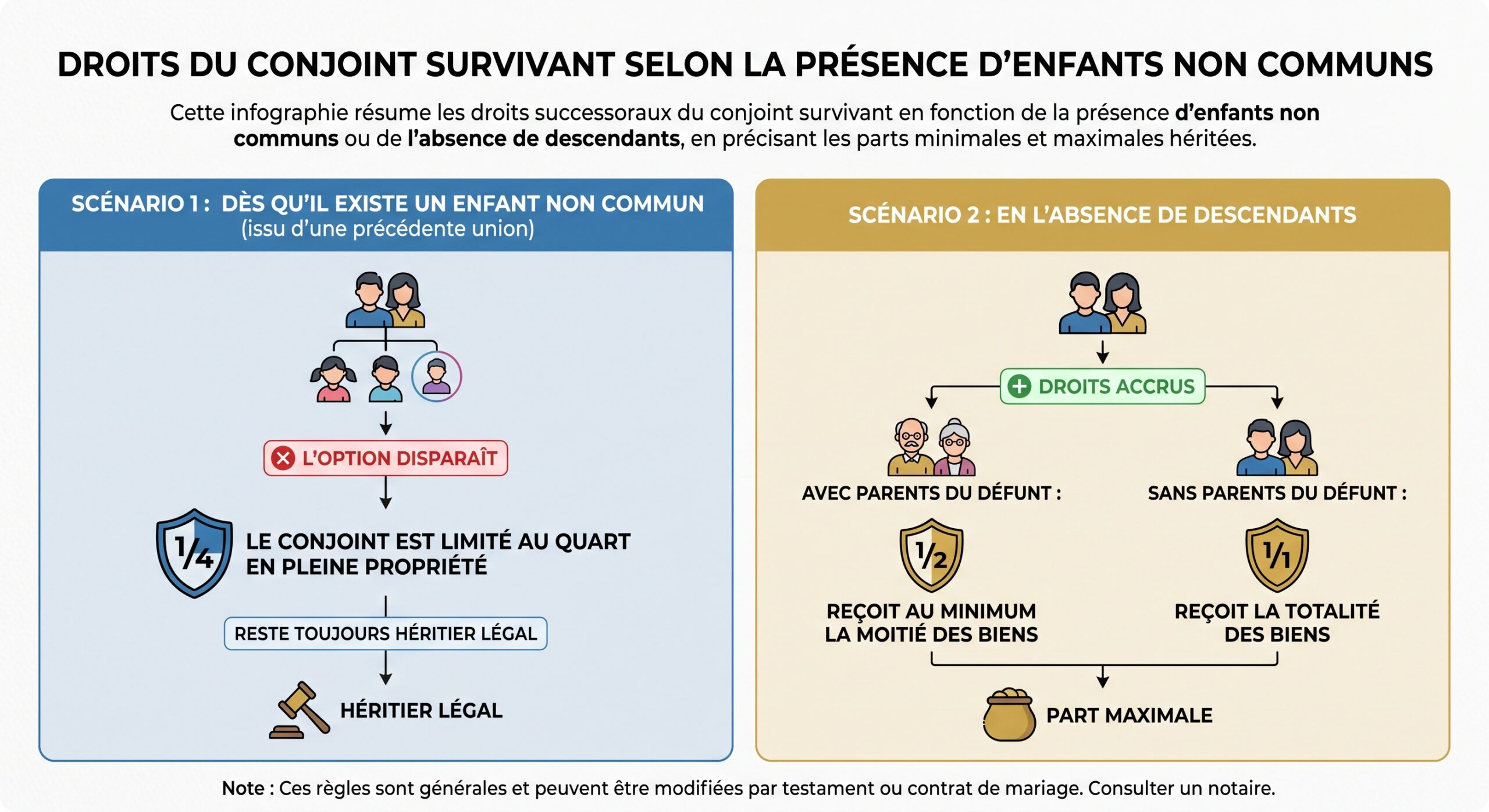 Droits du conjoint survivant selon la présence d'enfants non communs