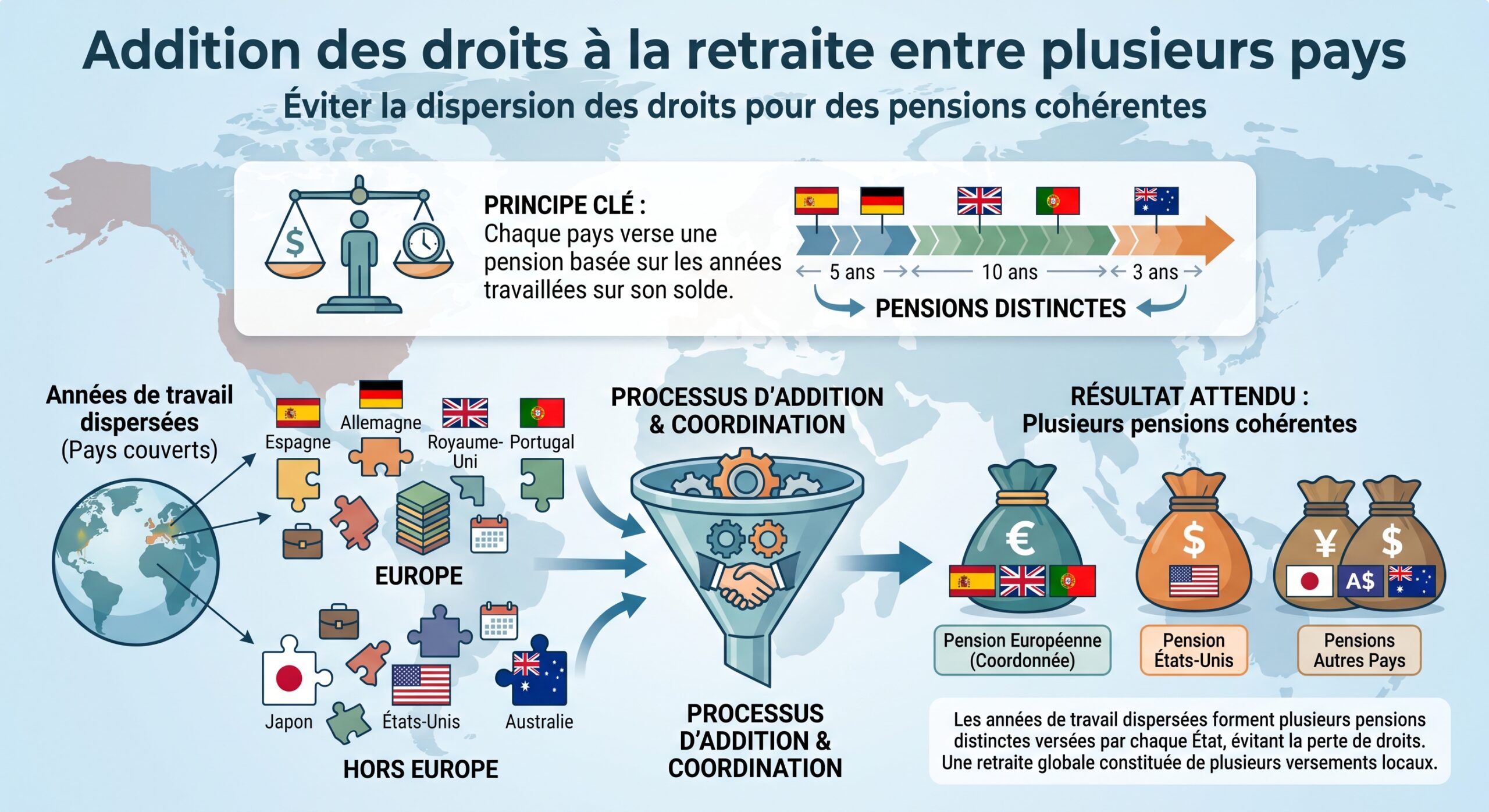 Addition des droits à la retraite entre plusieurs pays