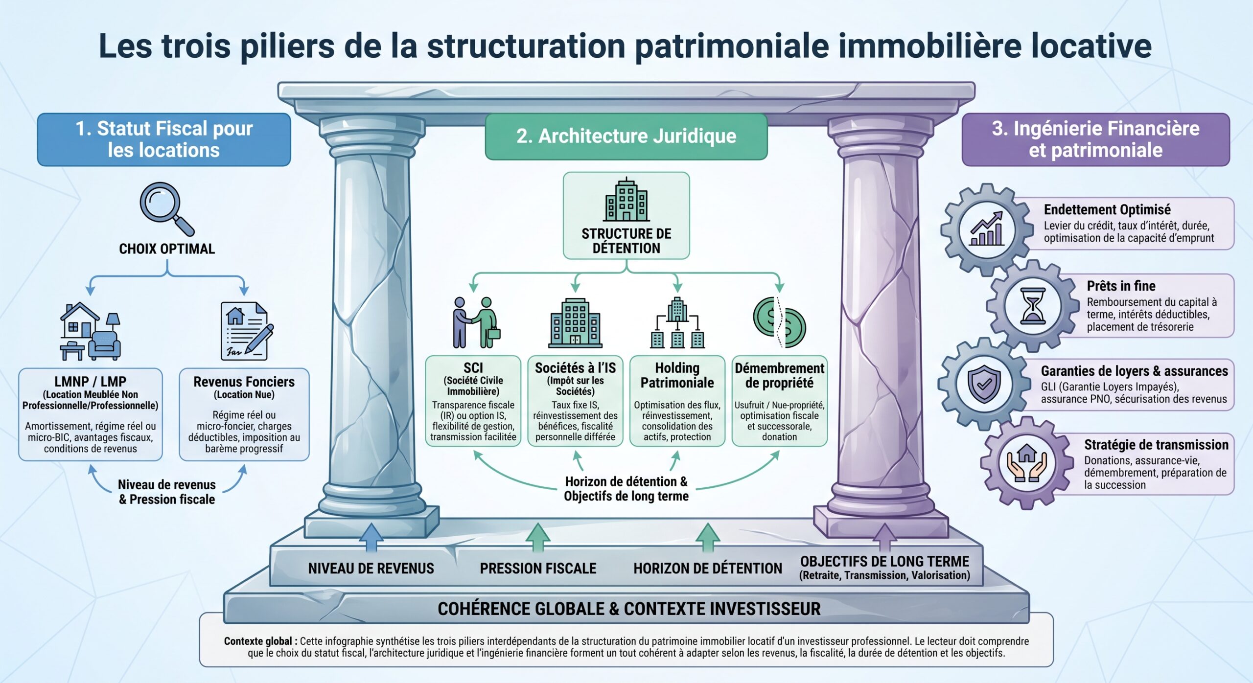 Les trois piliers de la structuration patrimoniale immobilière locative