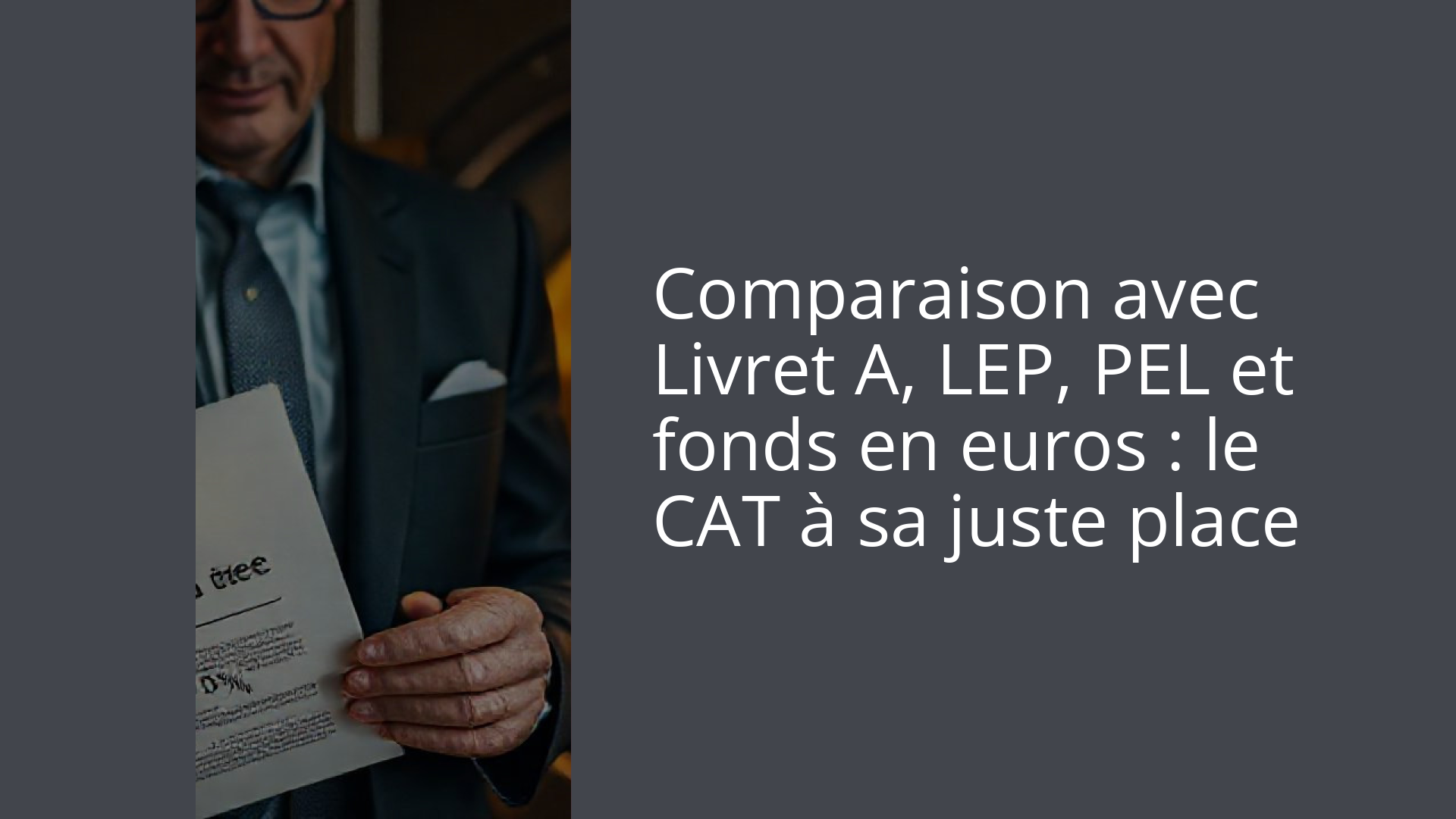 Comparaison avec Livret A, LEP, PEL et fonds en euros : le CAT à sa juste place