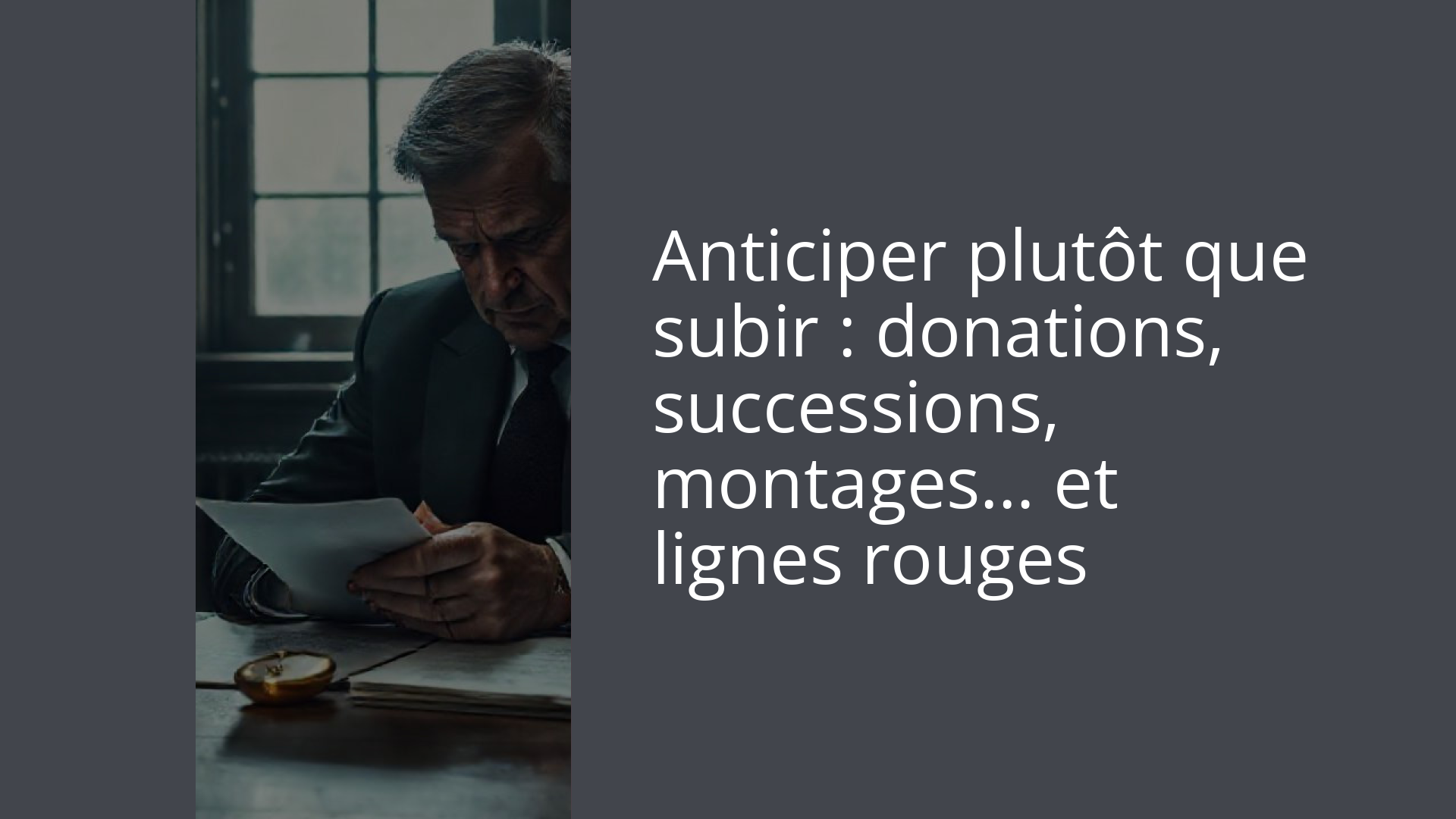 Anticiper plutôt que subir : donations, successions, montages… et lignes rouges