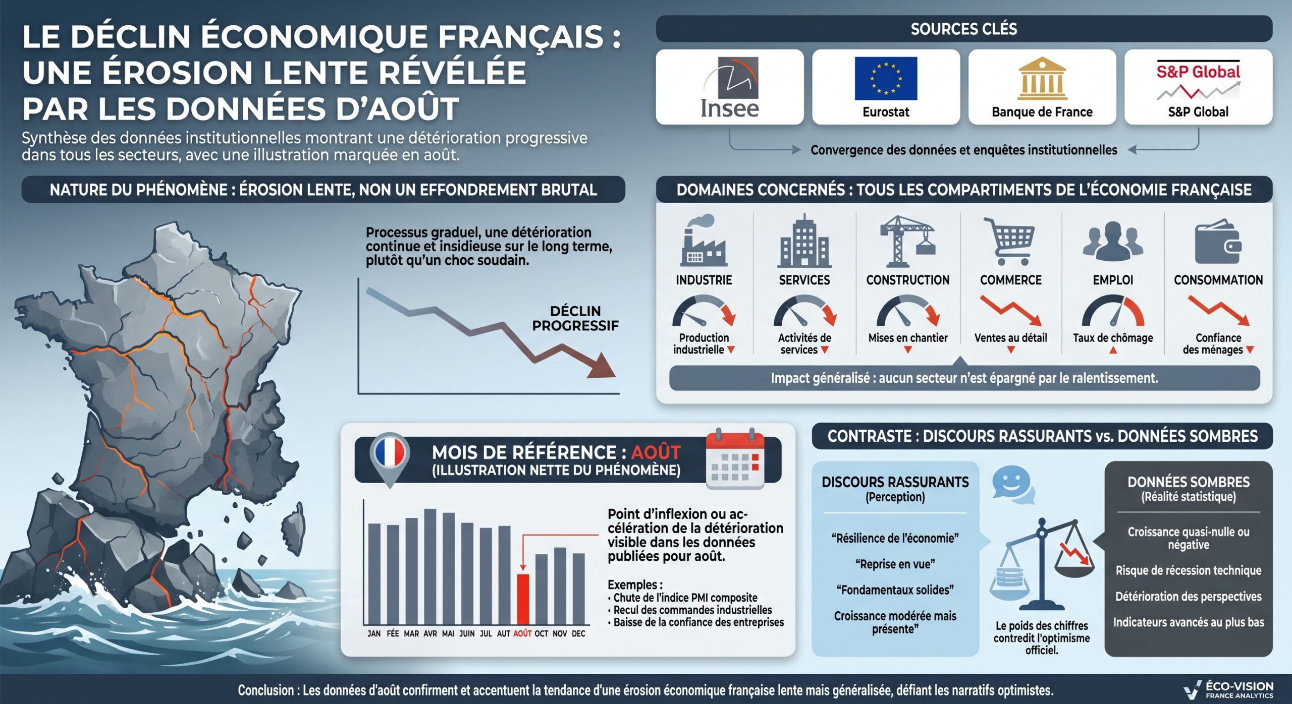 Le déclin économique français : une érosion lente révélée par les données d'août