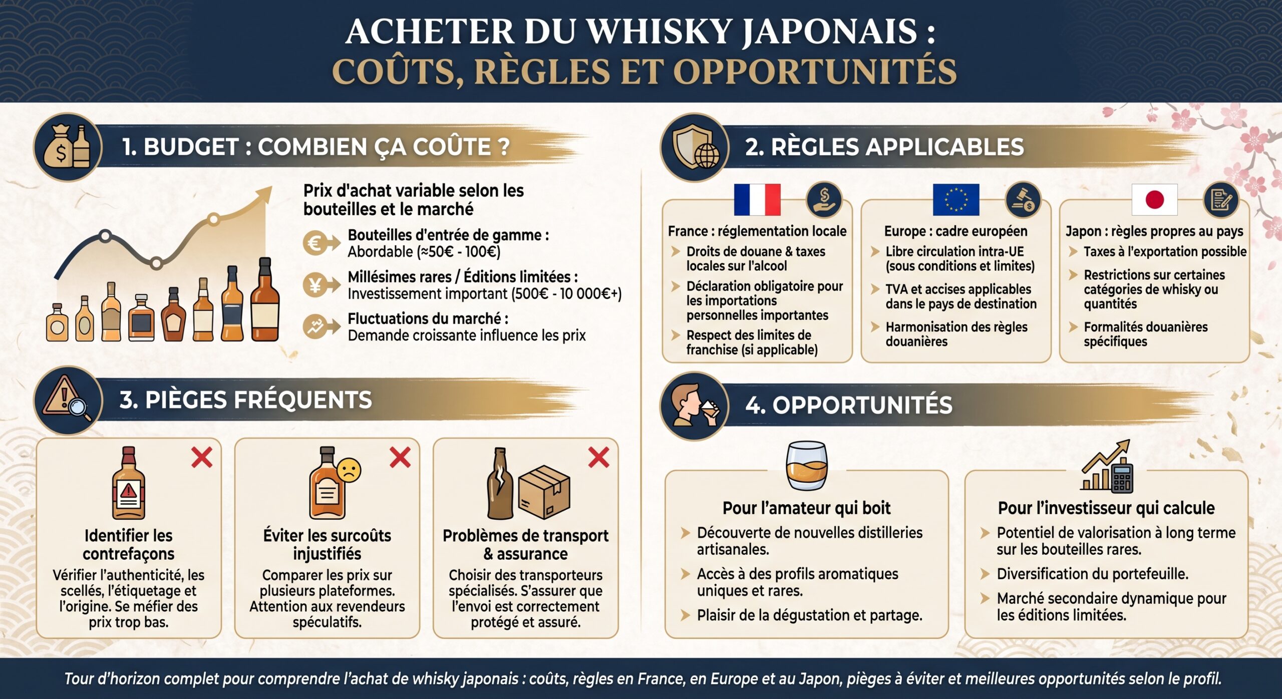 Acheter du whisky japonais : coûts, règles et opportunités