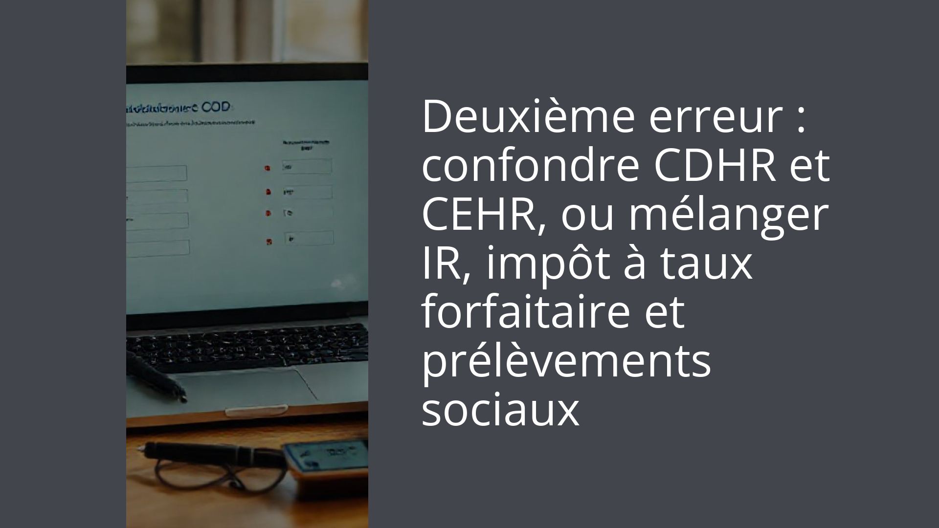 Deuxième erreur : confondre CDHR et CEHR, ou mélanger IR, impôt à taux forfaitaire et prélèvements sociaux