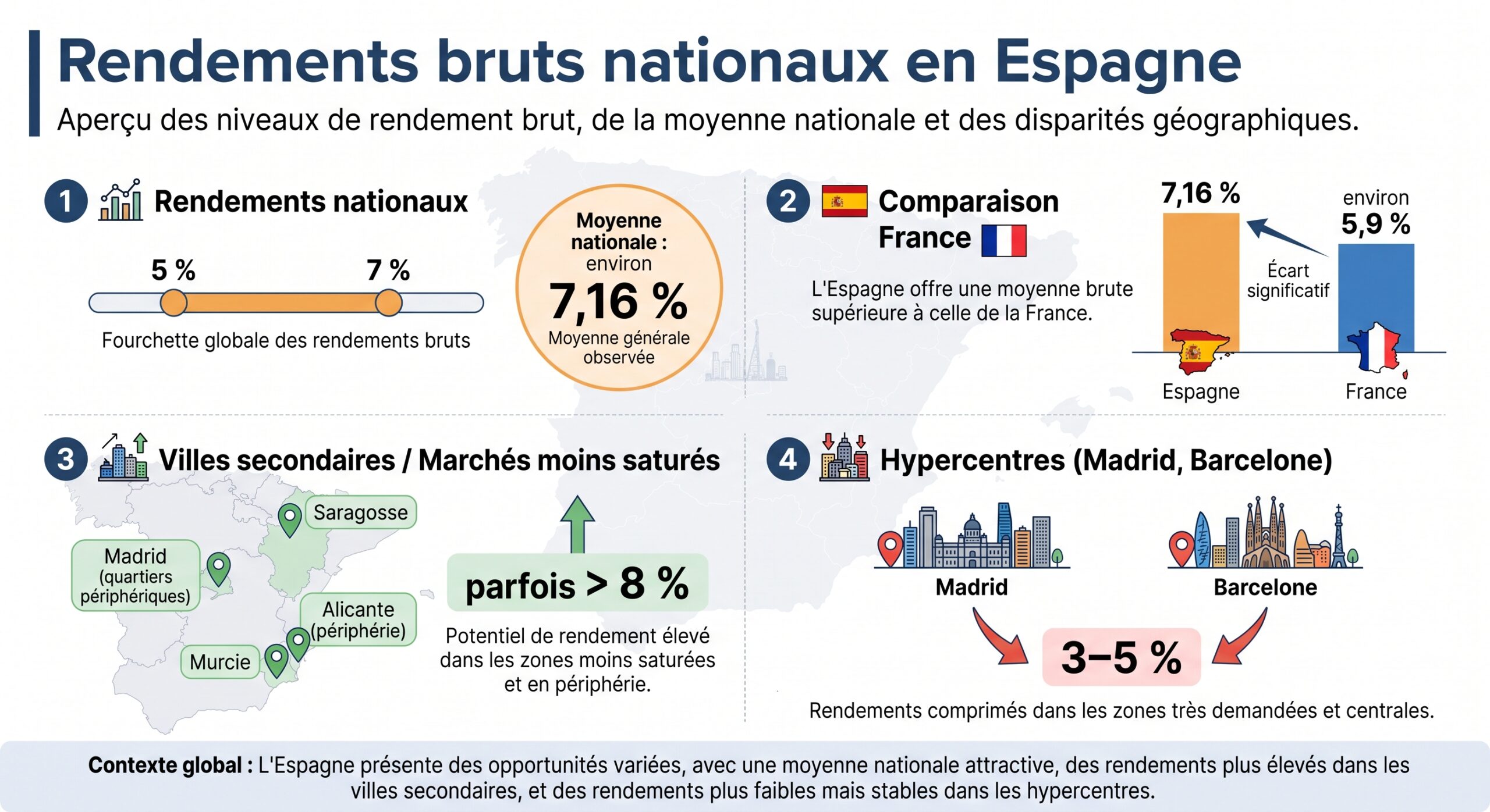 Rendements bruts nationaux en Espagne