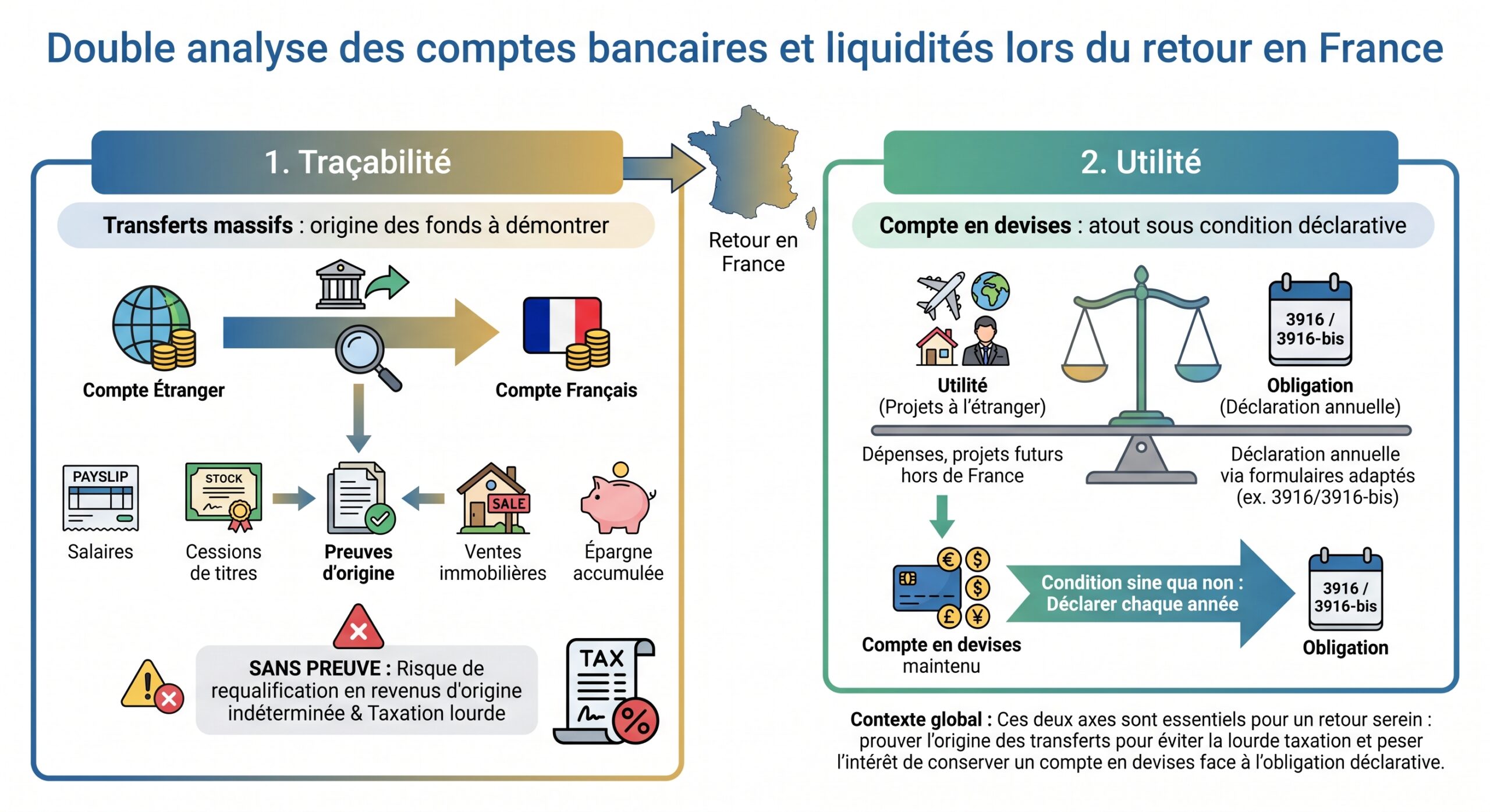 Double analyse des comptes bancaires et liquidités lors du retour en France