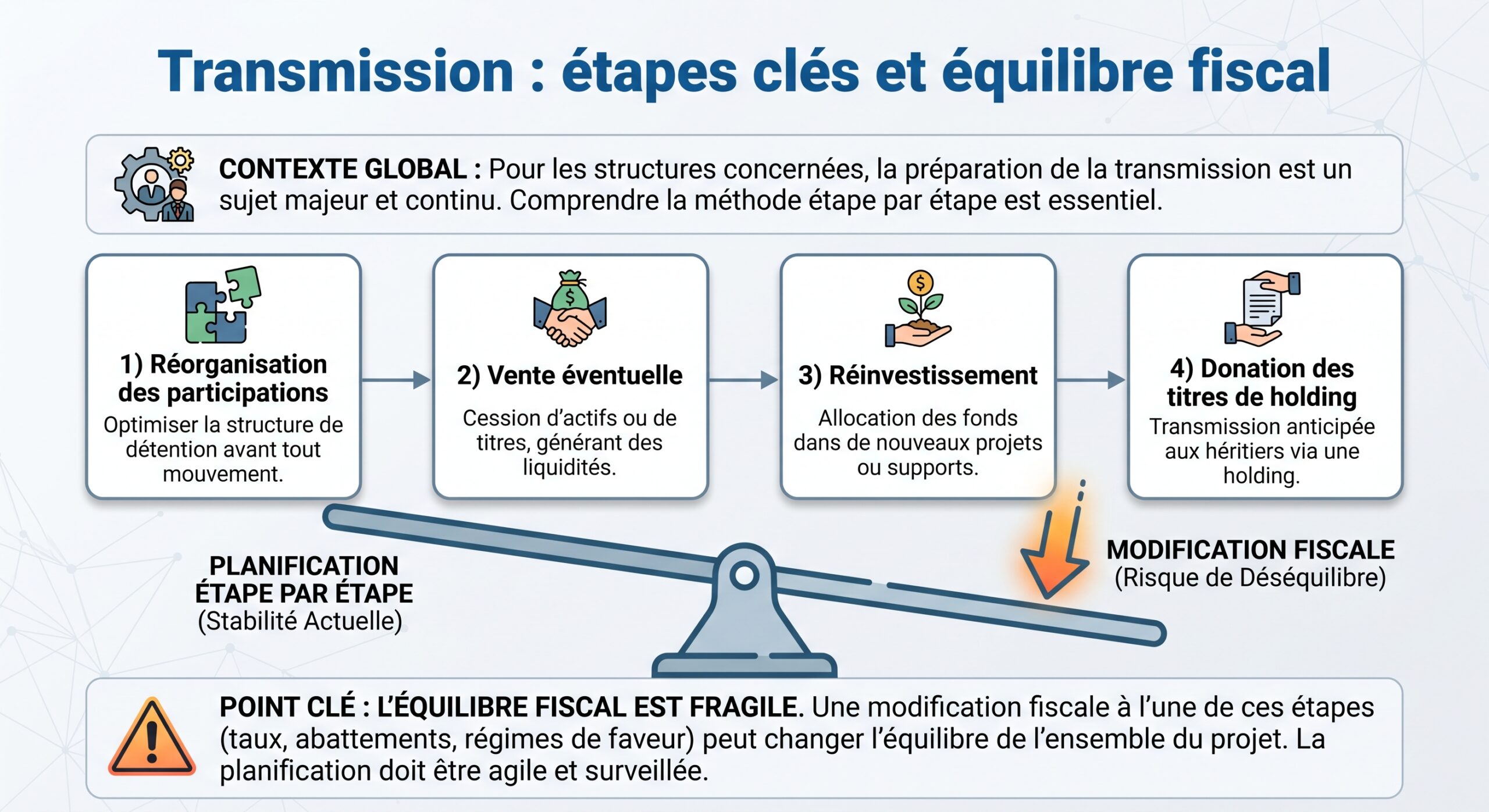 Transmission : étapes clés et équilibre fiscal