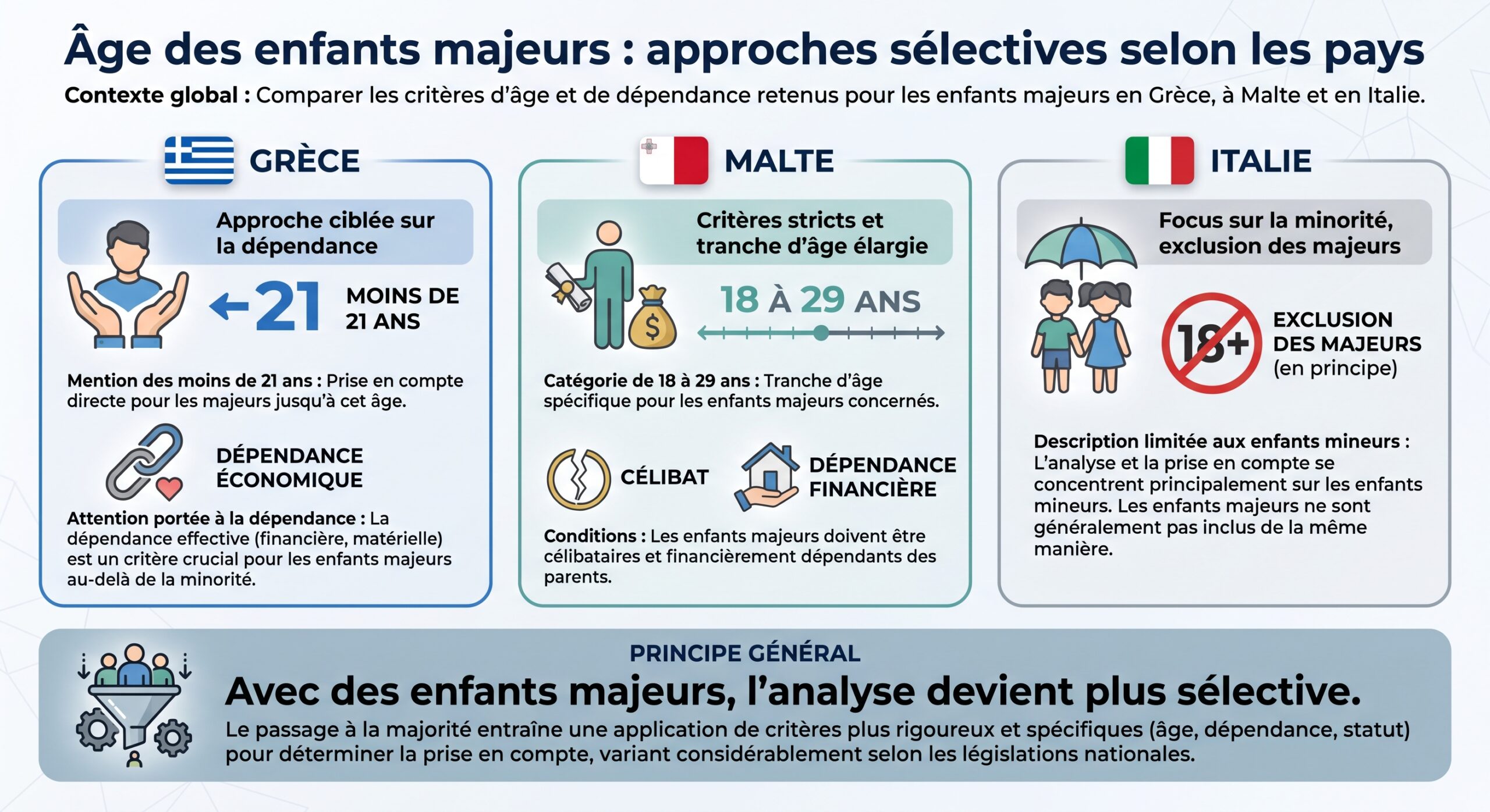 Âge des enfants majeurs : approches sélectives selon les pays