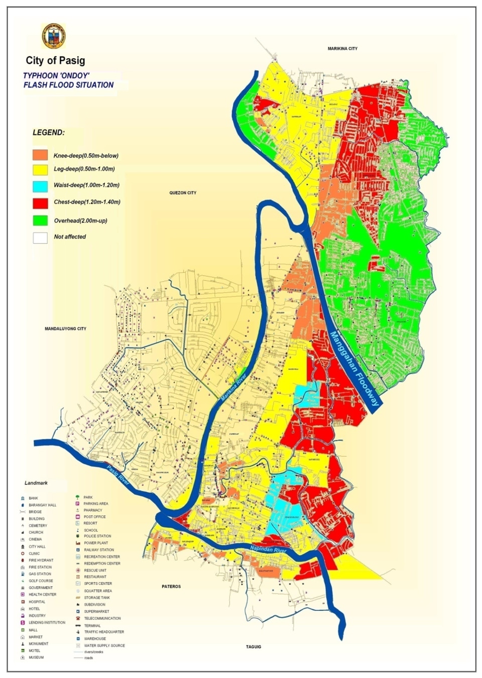 Carte des inondations dans la ville de Pasig City