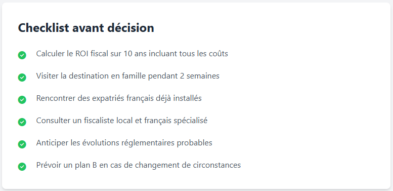 Checklist avant décision