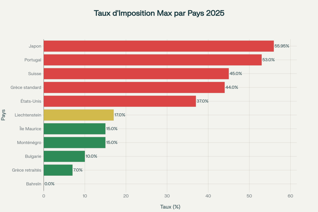 Comparaison des taux d'imposition personnels maximaux dans les principales destinations d'expatriation