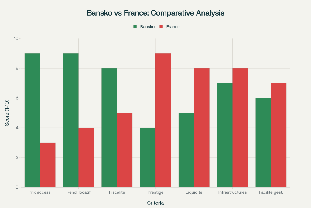 Analyse comparative multi-critères : Bansko vs Stations françaises (échelle 1-10)